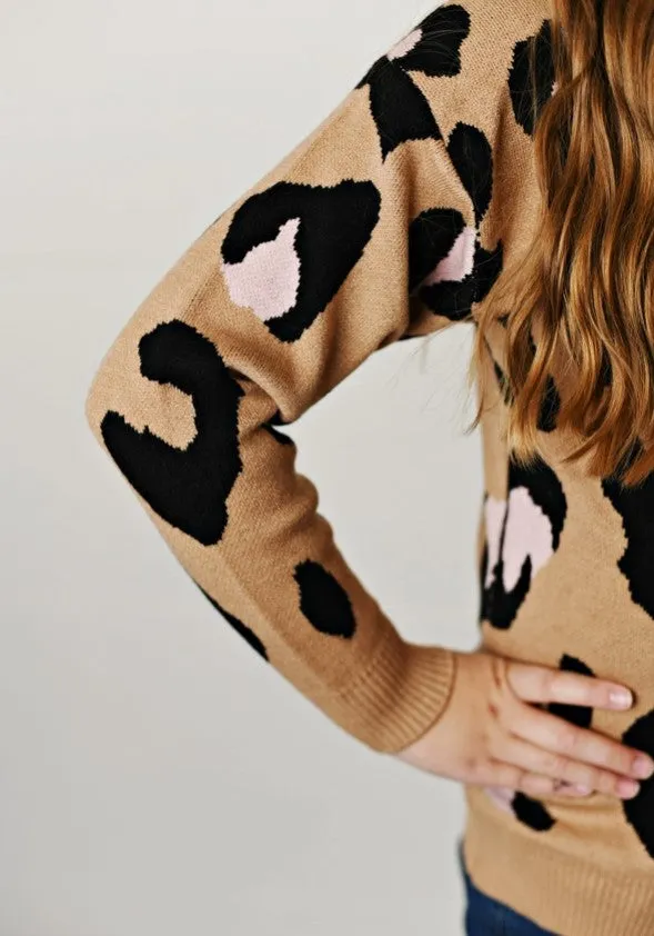 HUNTIQUE | Pink Leopard | Crew Neck Sweater