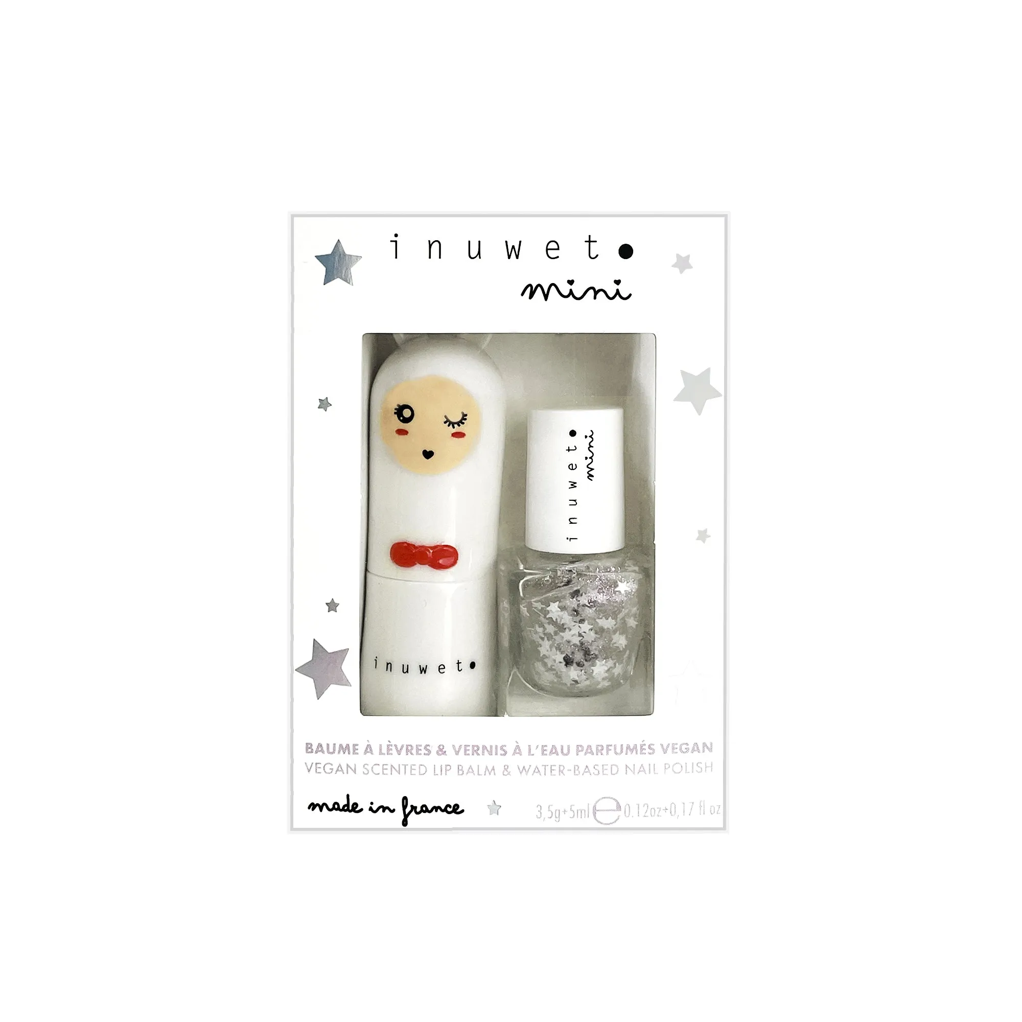 Inuwet Duo White: Lipbalm B10   Nailpolish Top Coat Stars V07