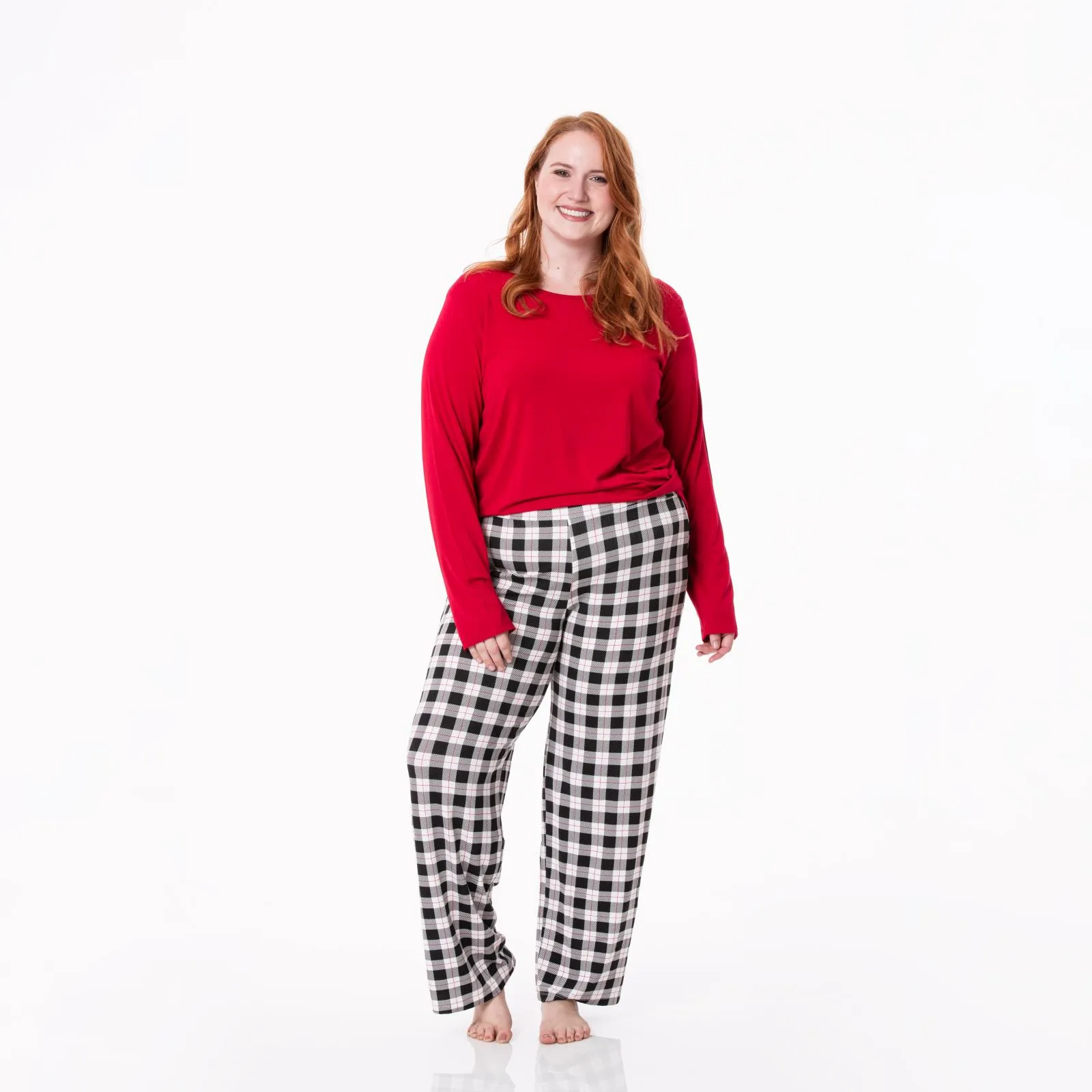 KicKee Pants Midnight Holiday Plaid Women's L/S Loosey Goosey Tee & Pant Set