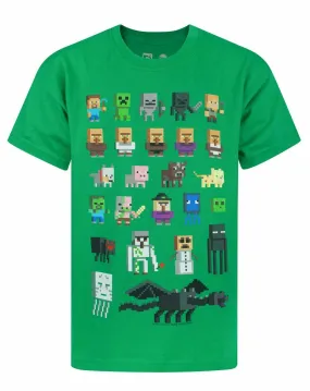 Minecraft Sprites Boys Green Short Sleeved T-Shirt