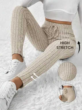 PETITE Tie Waist Ribbed Knit Bodycon Leggings