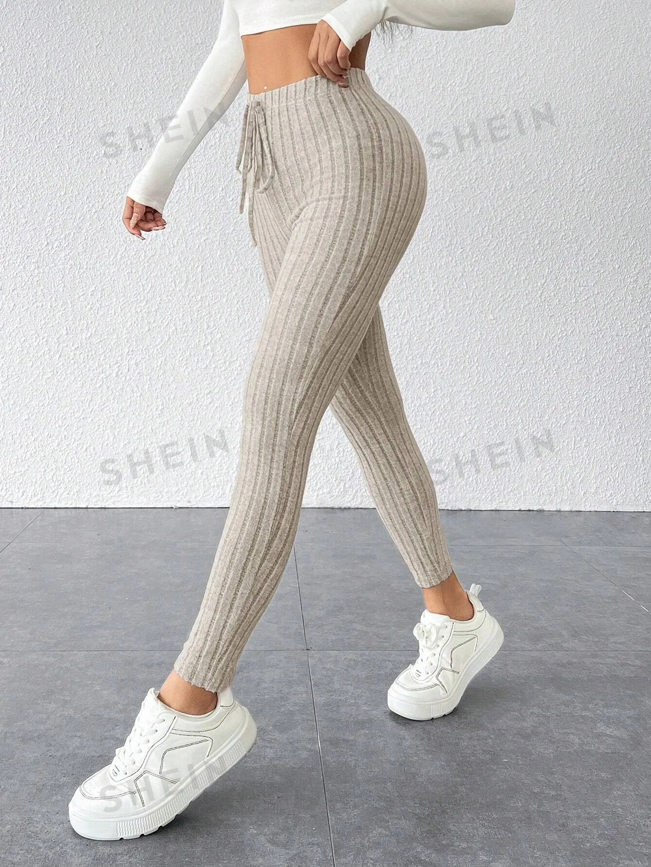 PETITE Tie Waist Ribbed Knit Bodycon Leggings