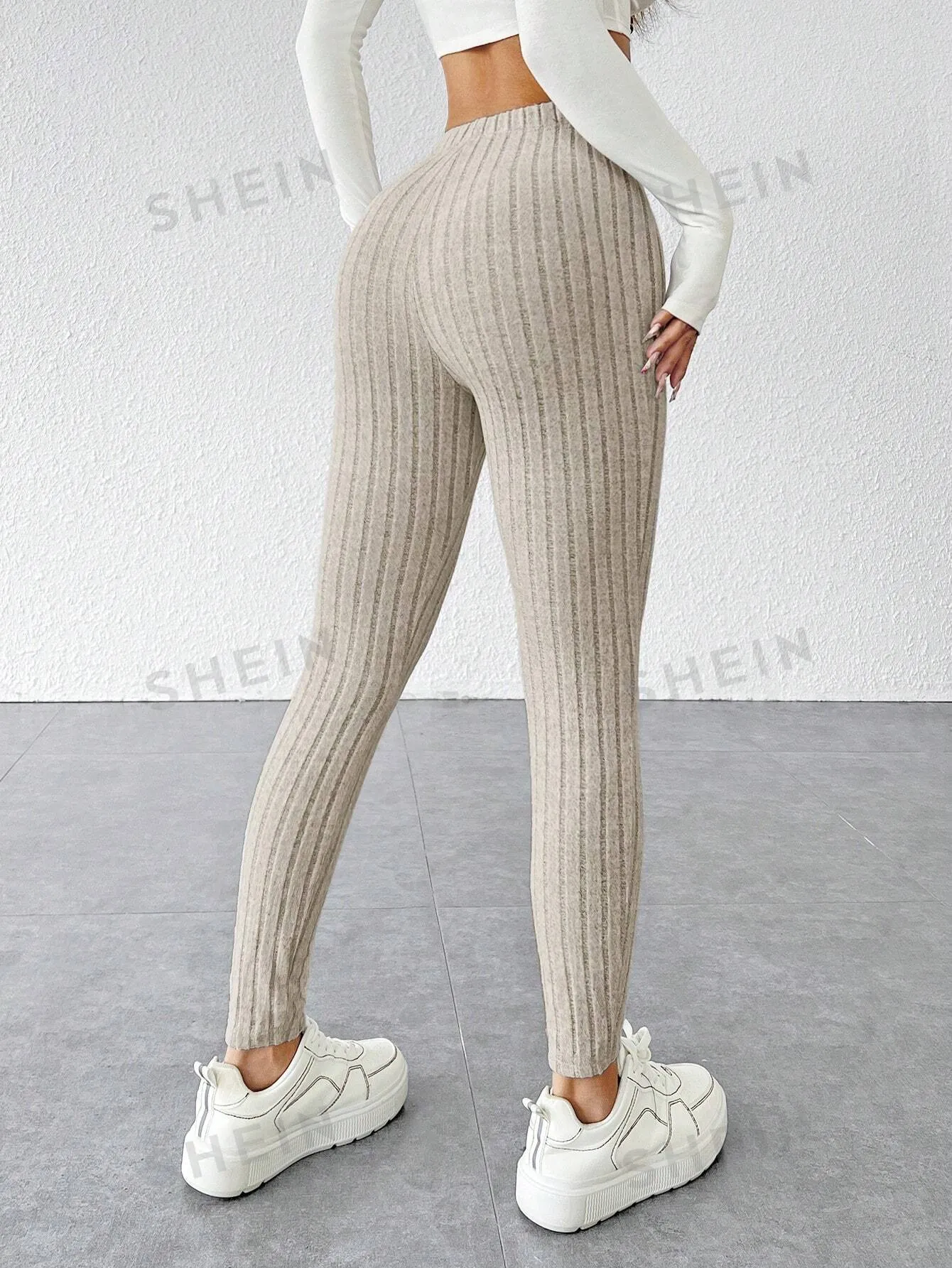 PETITE Tie Waist Ribbed Knit Bodycon Leggings